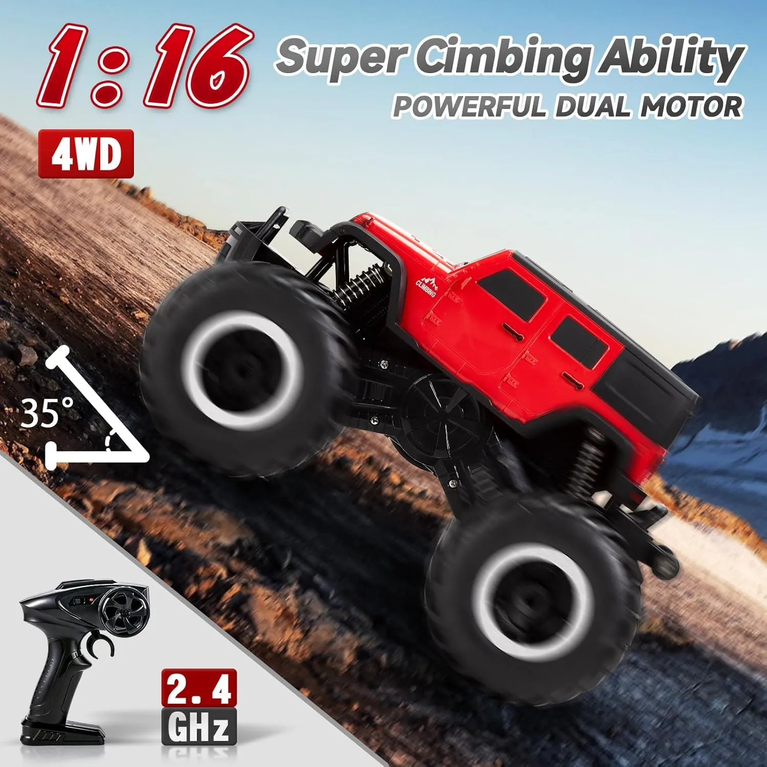 Carox Remote Control Amphibious Car Toys for Boys 360°Spin Off-Road RC Truck for All Terrain - 1:16 IPX7 Waterproof RC Monster Truck Pool Toys Birthday Gifts for Kids