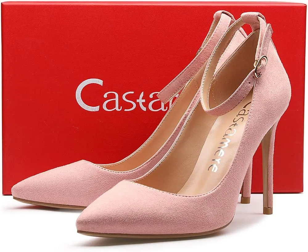 Castamere Womens Ankle Strap Pumps Pointed Toe Slip-on High Heels 10CM Heels