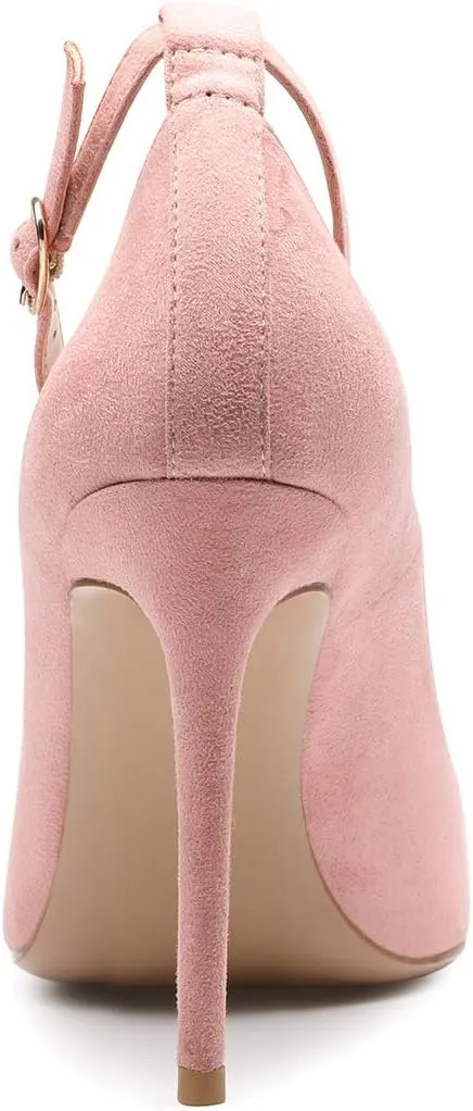 Castamere Womens Ankle Strap Pumps Pointed Toe Slip-on High Heels 10CM Heels