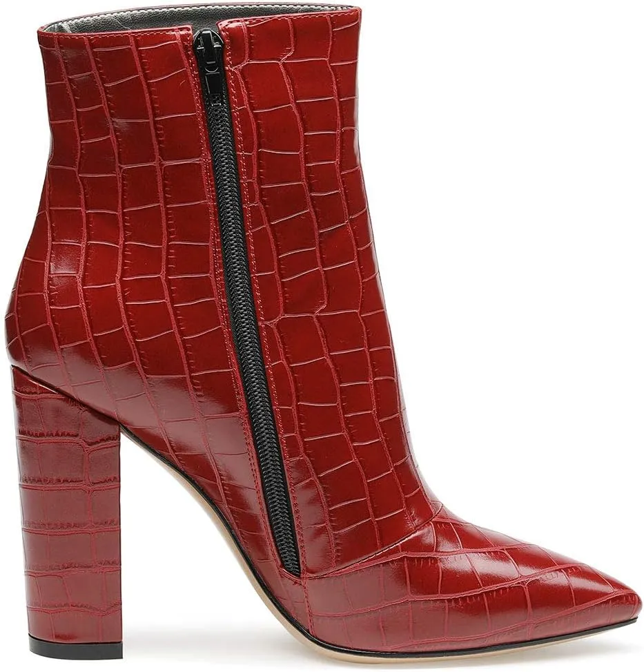 Castamere Womens High Block Heels Ankle Boots Pointed Toe Slip-on Boot with Zipper 10CM Heels