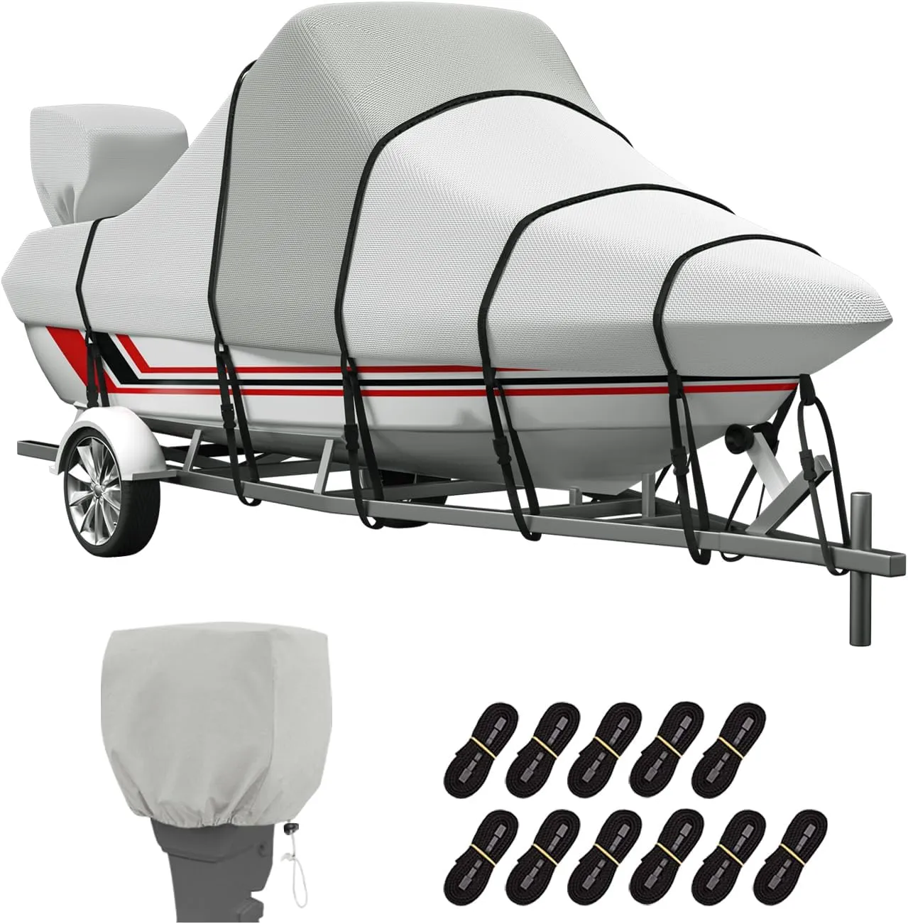 Center Console Cover with Motor Cover, 900D Waterproof Heavy Duty Boat Cover for CC, Marine Grade Oxford UV Resistant Trailerable Boat Cover 20-22 ft, Beam Width up to 106"