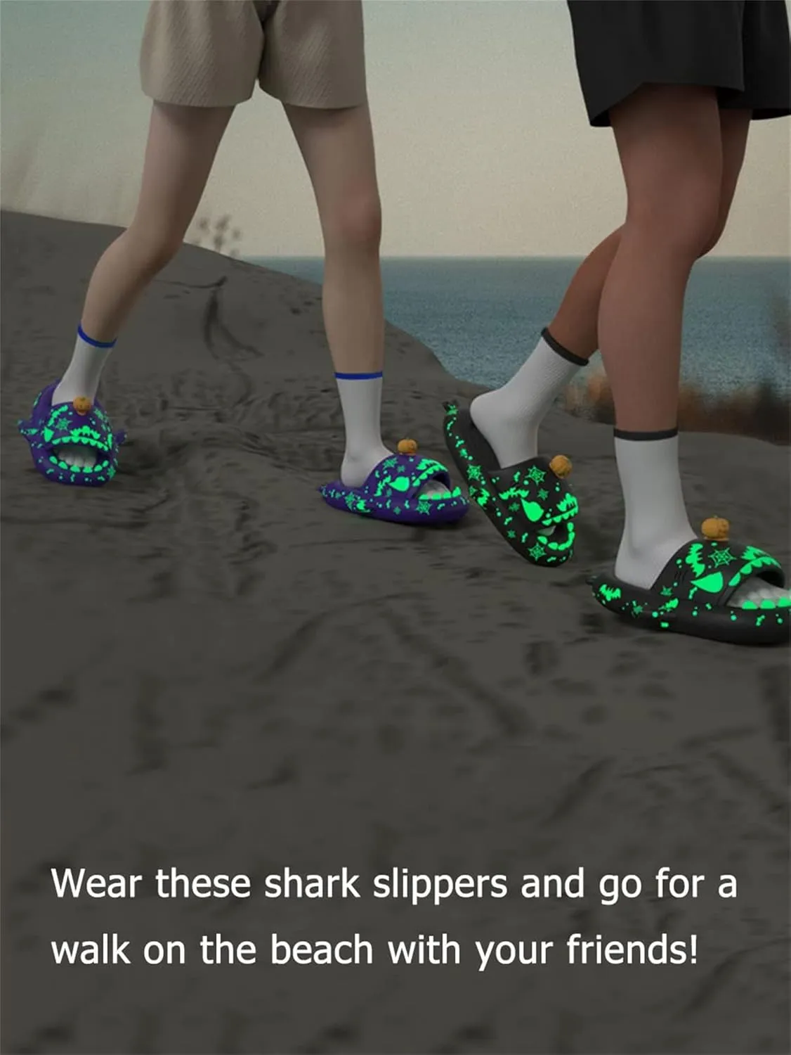 Christmas Shark Slides,Spooky Shark Slides Glow In The Dark For Men Women,Cozy Santa Shark Slides Cloud Shark Slippers