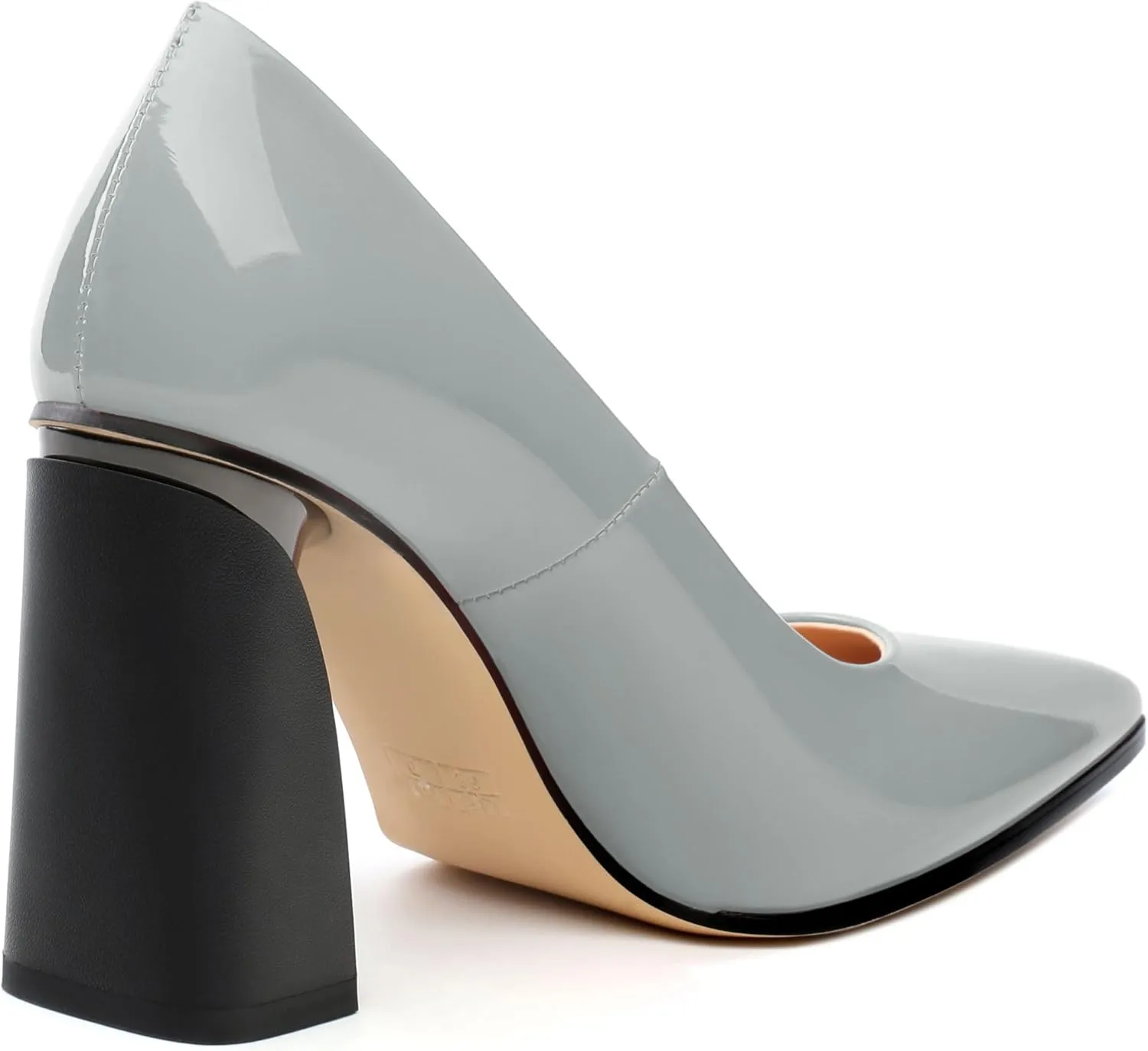 Chunky Block Heels for Women Patent Closed Pointed Toe Pumps Slip on Heels Dress Wedding Shoes 3.5IN