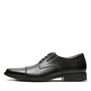 Clarks Mens Tilden Cap Oxford, Black Leather, 8 Wide US