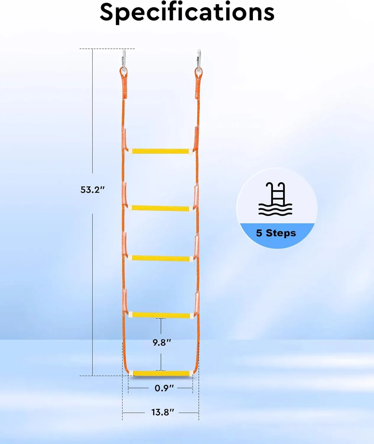 CO-Z Boat Rope Ladder 5 Step Portable Marine Dock Ladders, Assist Boat Accessories for Inflatable Boat, Fishing Boats, Kayak, Pontoon, Motorboat, Canoeing