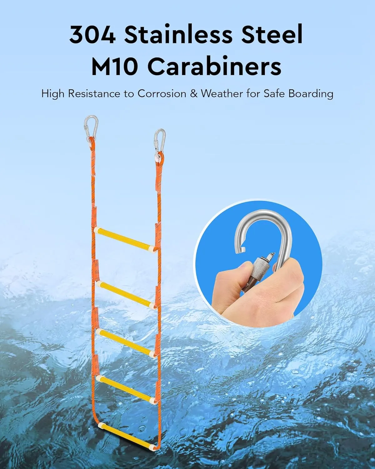 CO-Z Boat Rope Ladder 5 Step Portable Marine Dock Ladders, Assist Boat Accessories for Inflatable Boat, Fishing Boats, Kayak, Pontoon, Motorboat, Canoeing