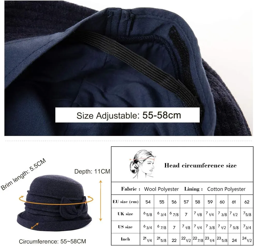 Comhats Winter Cloche Bucket Hat for Women Wool Elegant Dress 1920s Vintage Fedora