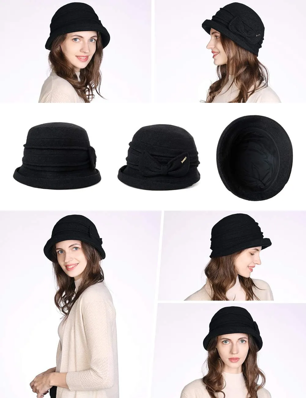 Comhats Winter Cloche Bucket Hat for Women Wool Elegant Dress 1920s Vintage Fedora