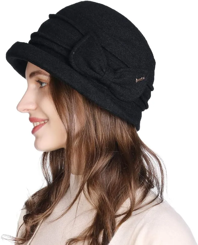 Comhats Winter Cloche Bucket Hat for Women Wool Elegant Dress 1920s Vintage Fedora