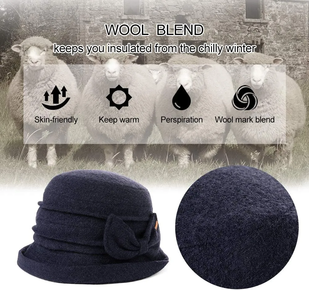 Comhats Winter Cloche Bucket Hat for Women Wool Elegant Dress 1920s Vintage Fedora