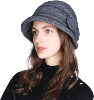 Comhats Winter Cloche Bucket Hat for Women Wool Elegant Dress 1920s Vintage Fedora