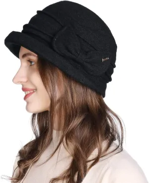 Comhats Winter Cloche Bucket Hat for Women Wool Elegant Dress 1920s Vintage Fedora