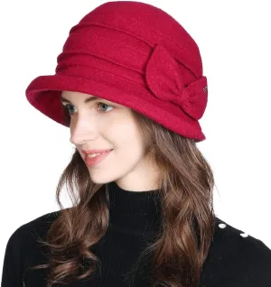 Comhats Winter Cloche Bucket Hat for Women Wool Elegant Dress 1920s Vintage Fedora