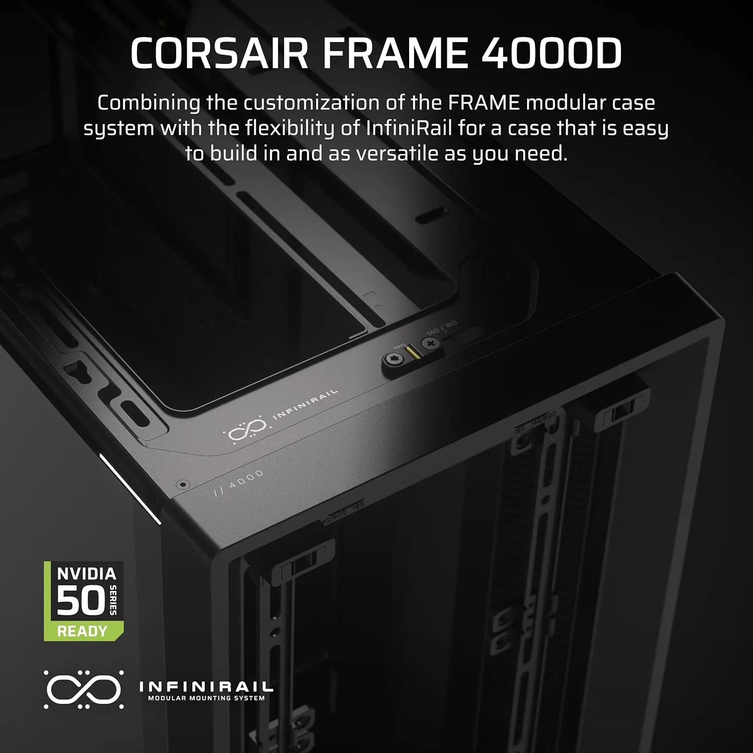 CORSAIR 4000D Frame Modular Mid-Tower ATX PC Case – High Airflow, InfiniRail™ Fan Mounting System, Dual 360mm Radiator Support, ASUS BTF, MSI Project Zero, Gigabyte Project Stealth – Black