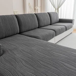 Couch Cushion Covers, Super Stretch Washable Sofa Slipcovers for L Shaped & Modular Seats, Pet-Friendly Furniture Protector with Stripe Design, (1PC Back Cover, Dark Gray)