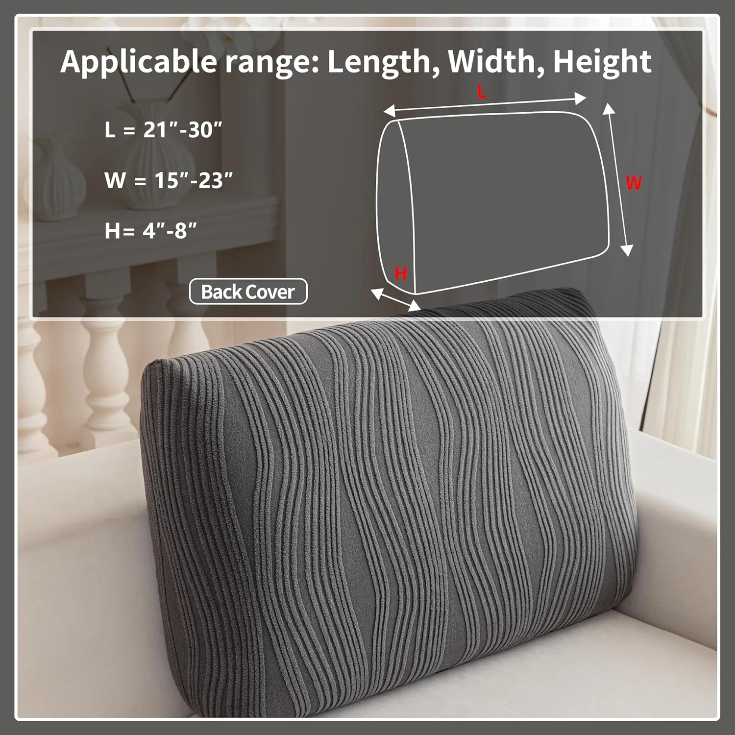 Couch Cushion Covers, Super Stretch Washable Sofa Slipcovers for L Shaped & Modular Seats, Pet-Friendly Furniture Protector with Stripe Design, (1PC Back Cover, Dark Gray)