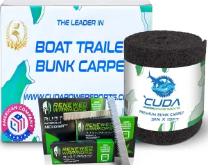 Cuda Boat Trailer Bunk Carpet with RUSTPROOF Staples Inside-New Premium Roll- Cuda Bunk Carpet for Boat Trailers Accessories Black Waterproof (9in x 13Ft Staples)