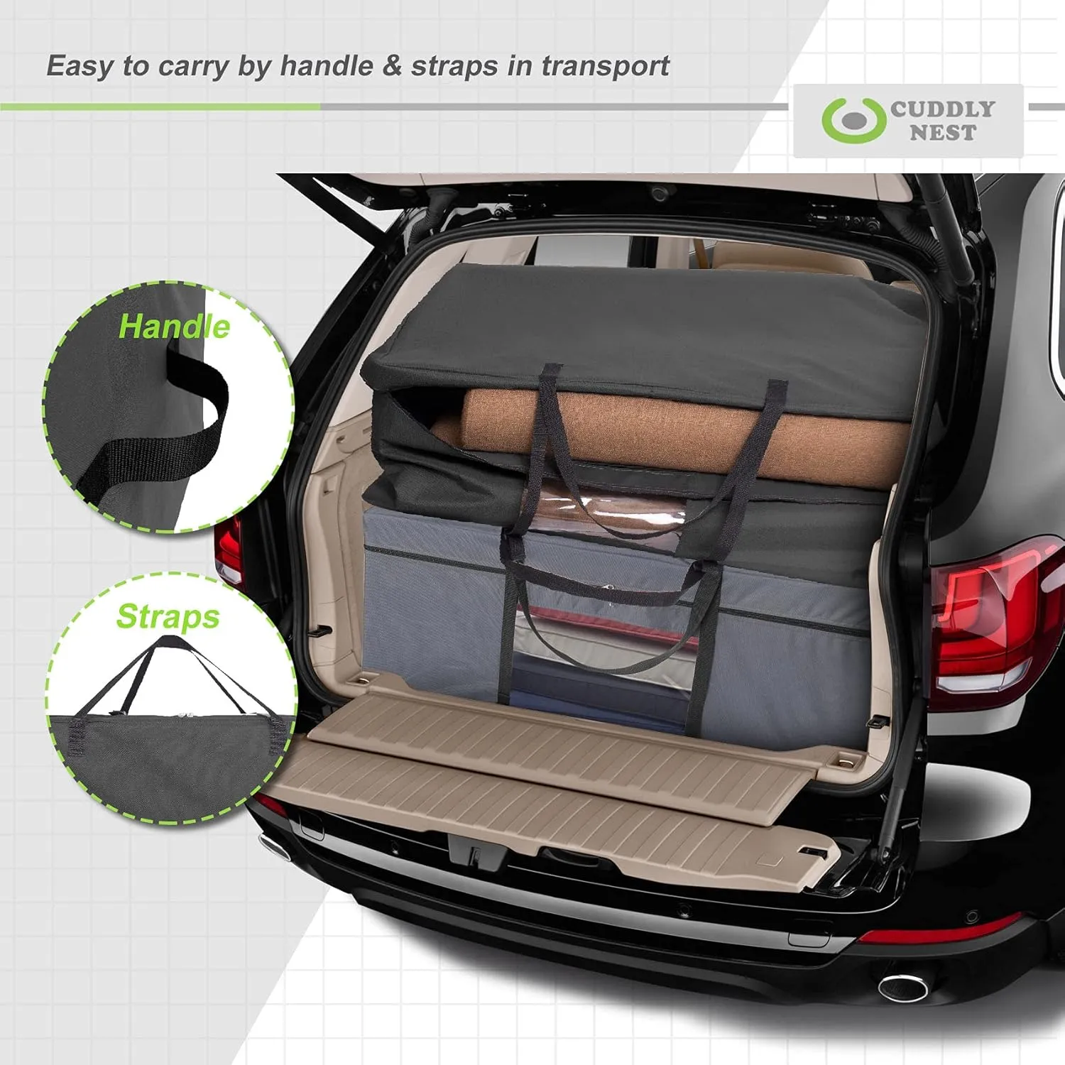 Cuddly Nest Folding Mattress Storage Bag - Heavy Duty Carry Case for Tri-Fold Guest Bed (Fits 6" Full Mattress,Black)