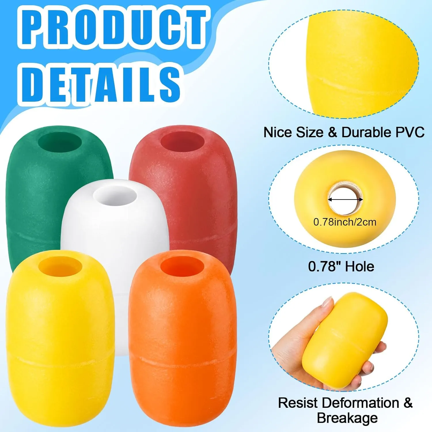 Deep Water Fishing Float 4.72 x 2.75'' Heavy Duty Pool Buoy Float Fishing Marker 0.78 Hole for Kayak Tow Line Anchor Marker Buoy Drift Sock Replace Pool Crabbing Dock