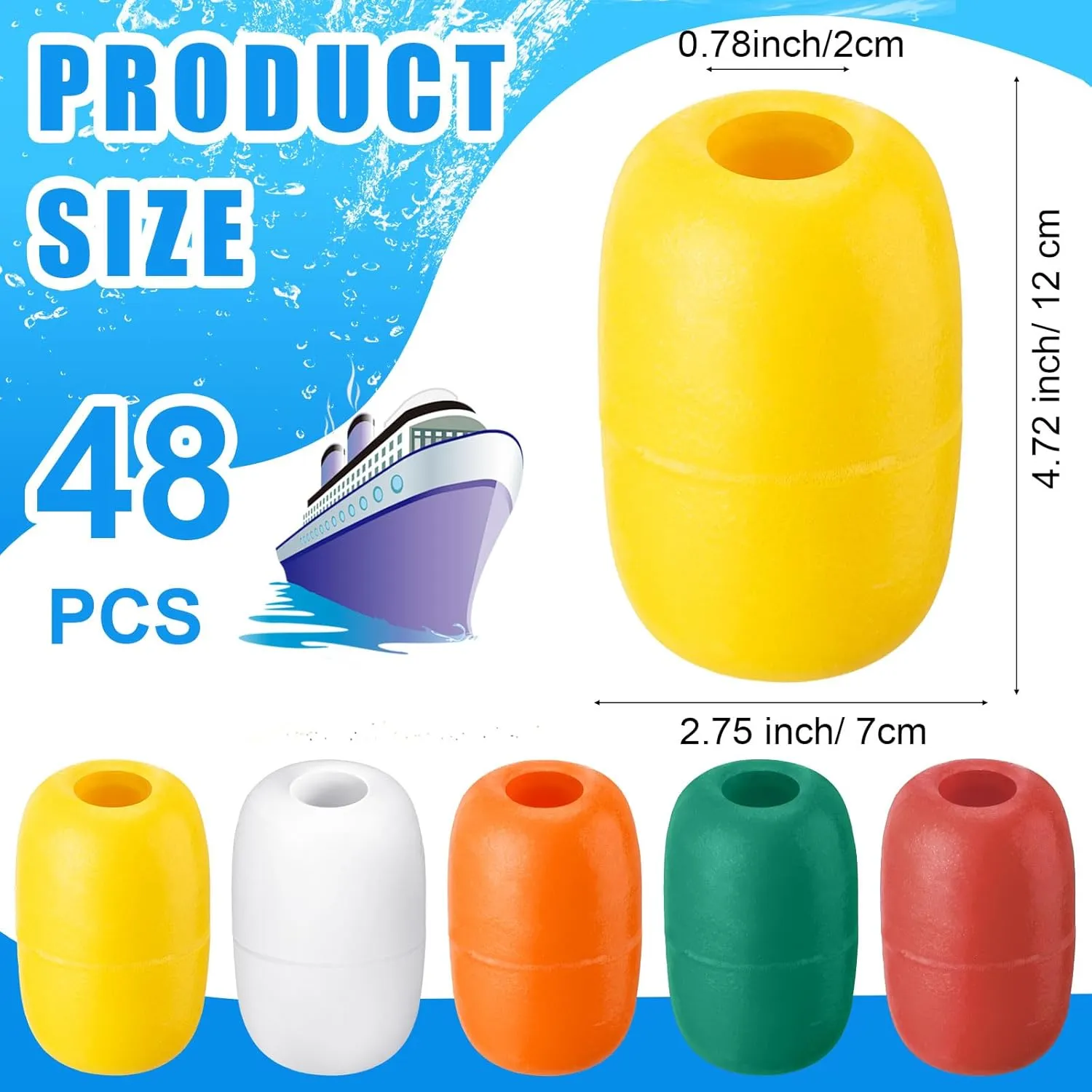 Deep Water Fishing Float 4.72 x 2.75'' Heavy Duty Pool Buoy Float Fishing Marker 0.78 Hole for Kayak Tow Line Anchor Marker Buoy Drift Sock Replace Pool Crabbing Dock