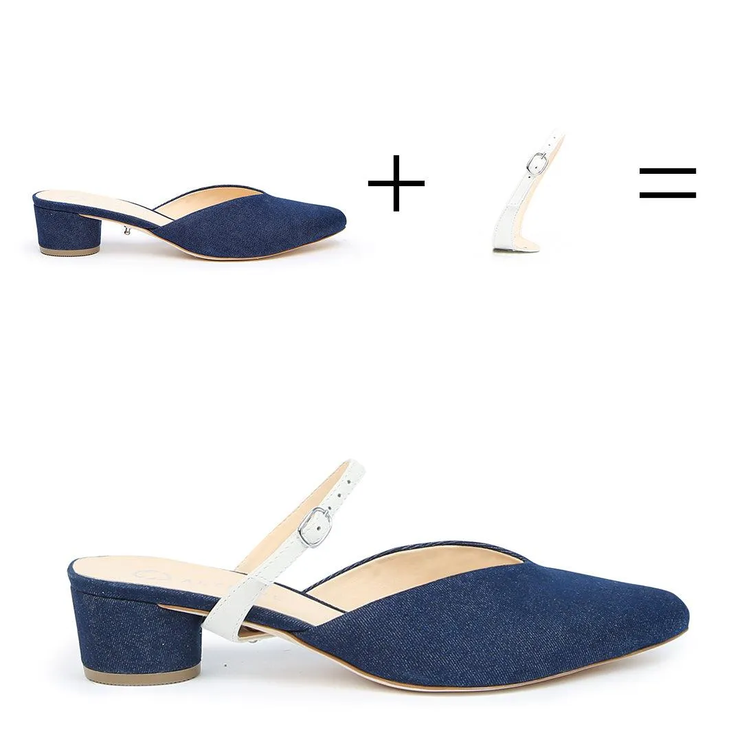 Denim V Slide   White Twiggy Strap