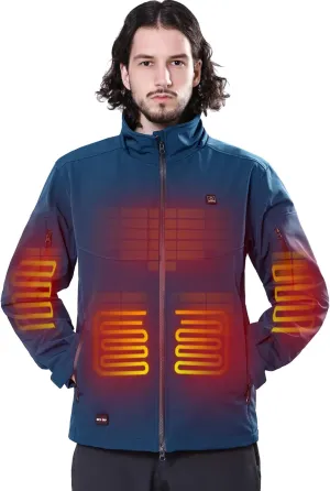 DEWBU Soft Shell Heated Jacket for Men with 12V Battery Pack and Detachable Hood Outdoor Electric Heating Coat
