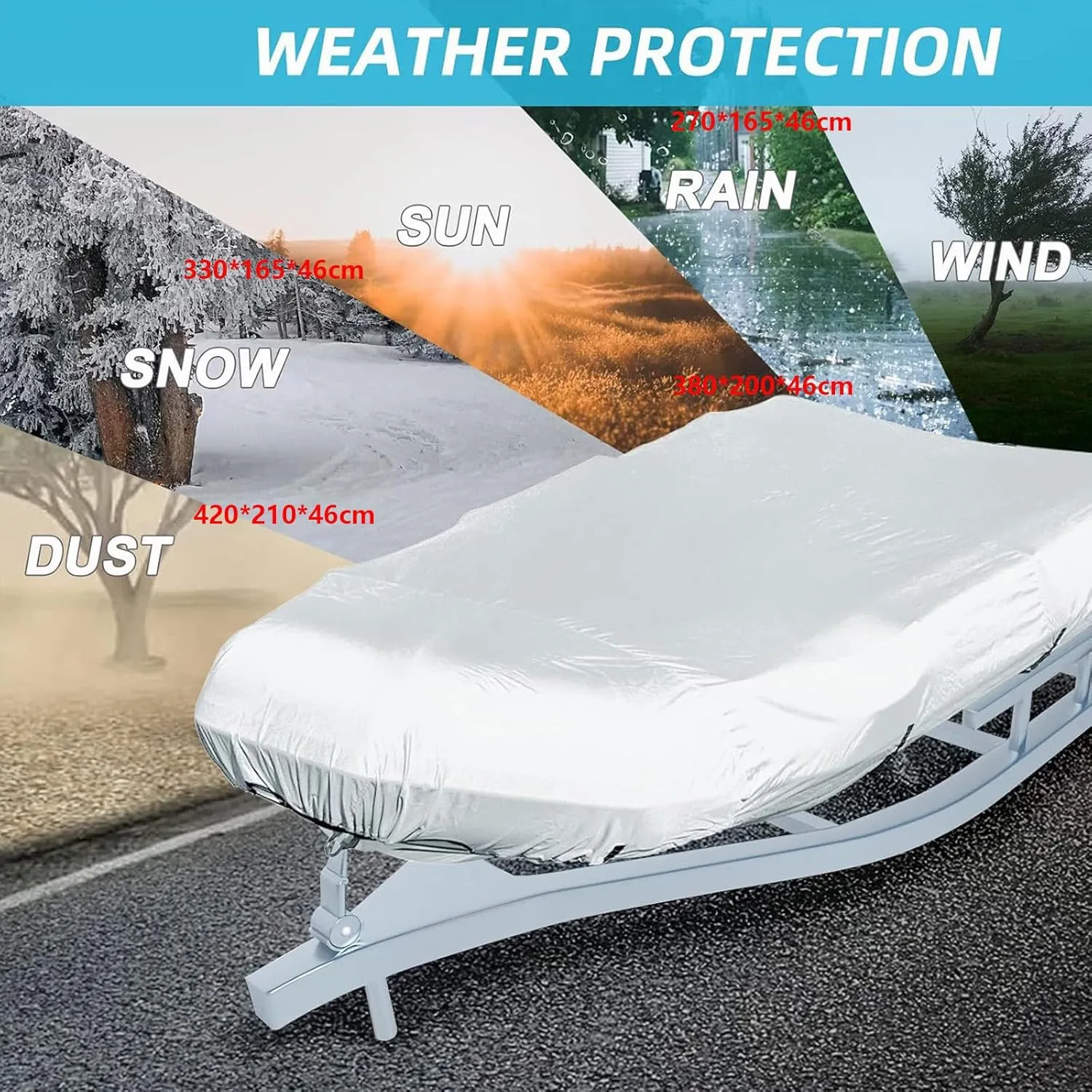 Dinghy Boat Cover 7 Sizes Boat Tarp UV Resistant Dinghy Covers for Inflatable Boat and Dinghy,520 * 210 * 46cm