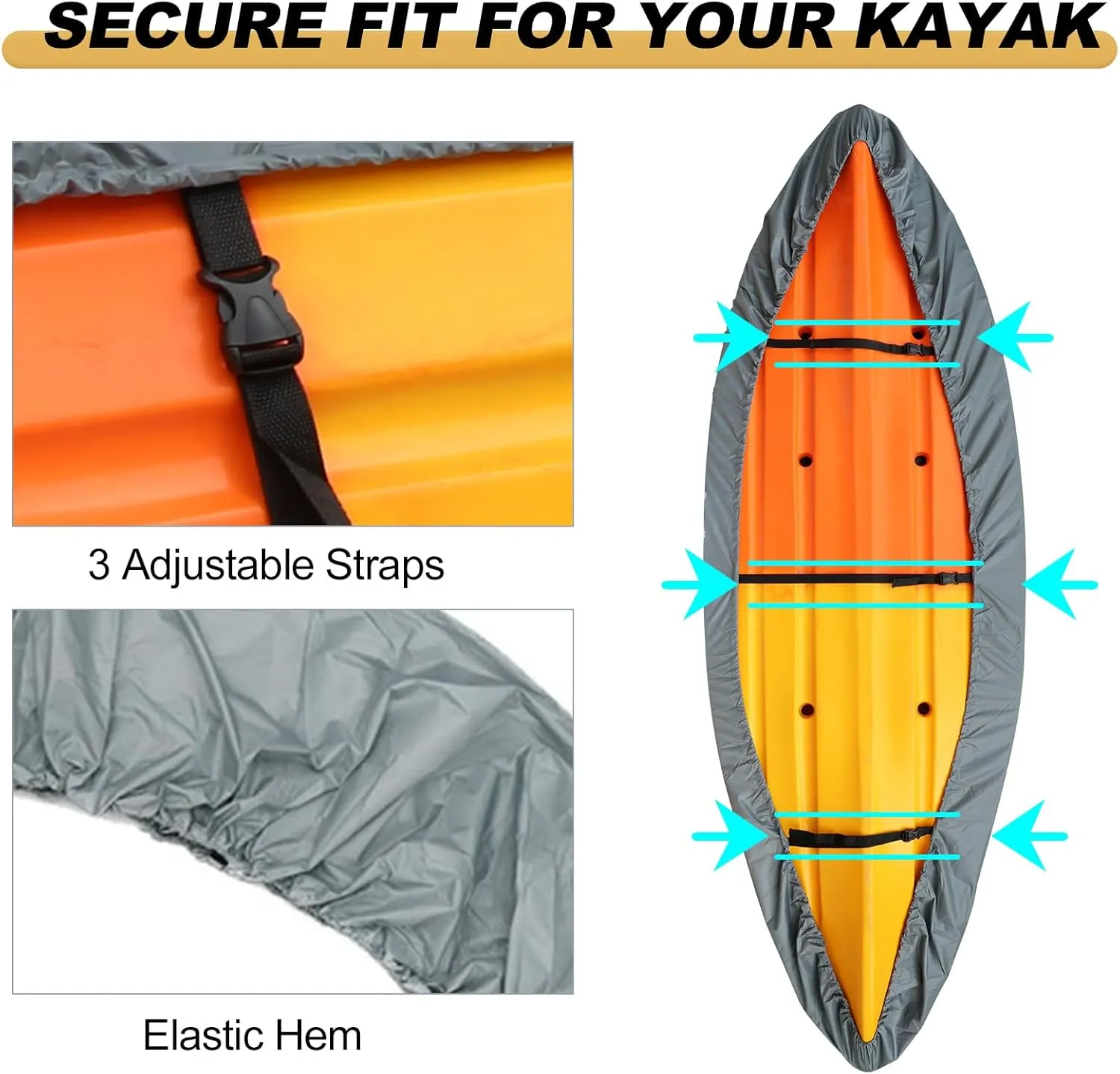 doorslay Kayak Cover Waterproof UV Resistant Kayak Cover Outdoor Kayak Storage Dust Cover for Boat Kayak Canoe SUP Paddleboard