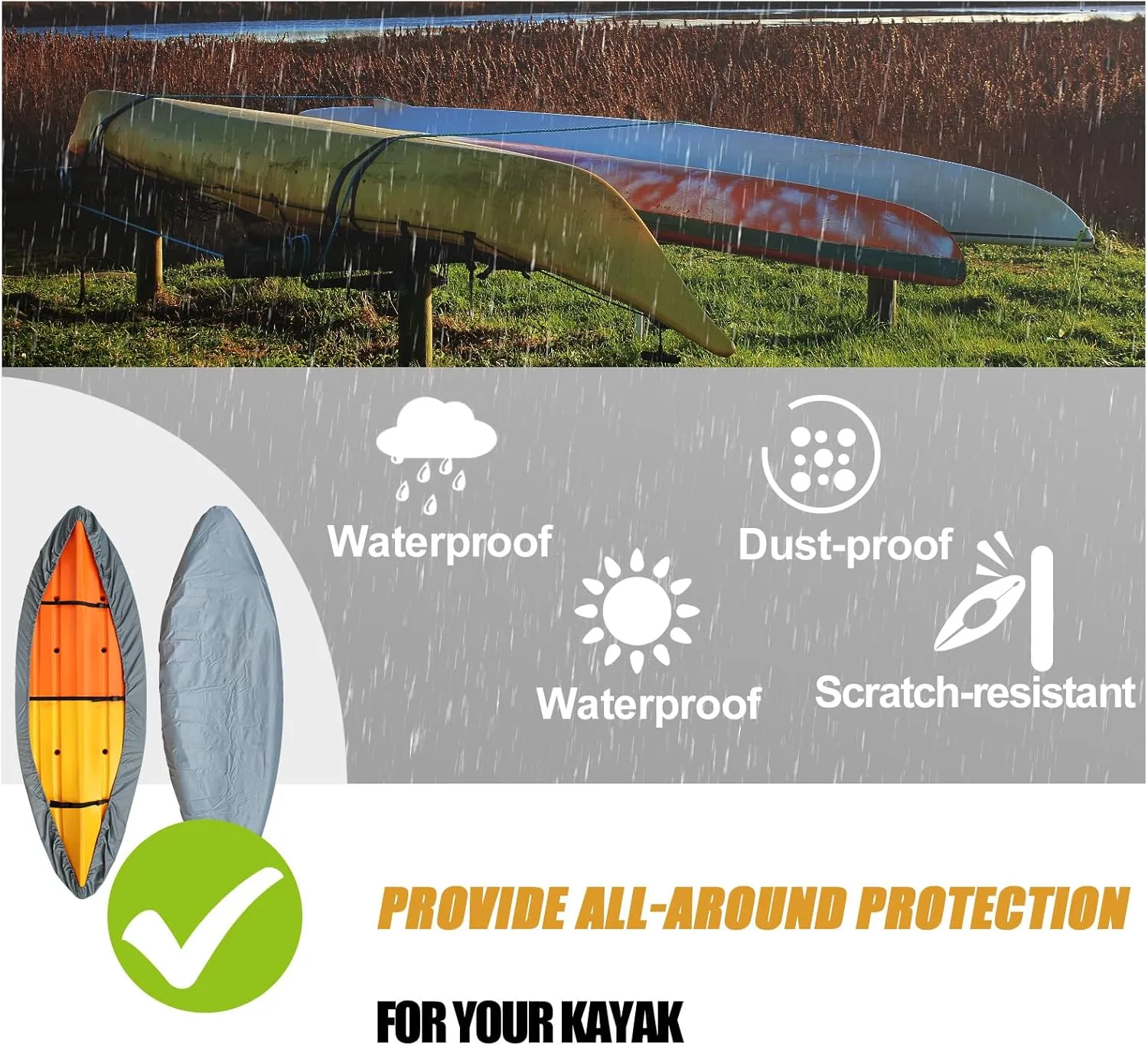 doorslay Kayak Cover Waterproof UV Resistant Kayak Cover Outdoor Kayak Storage Dust Cover for Boat Kayak Canoe SUP Paddleboard