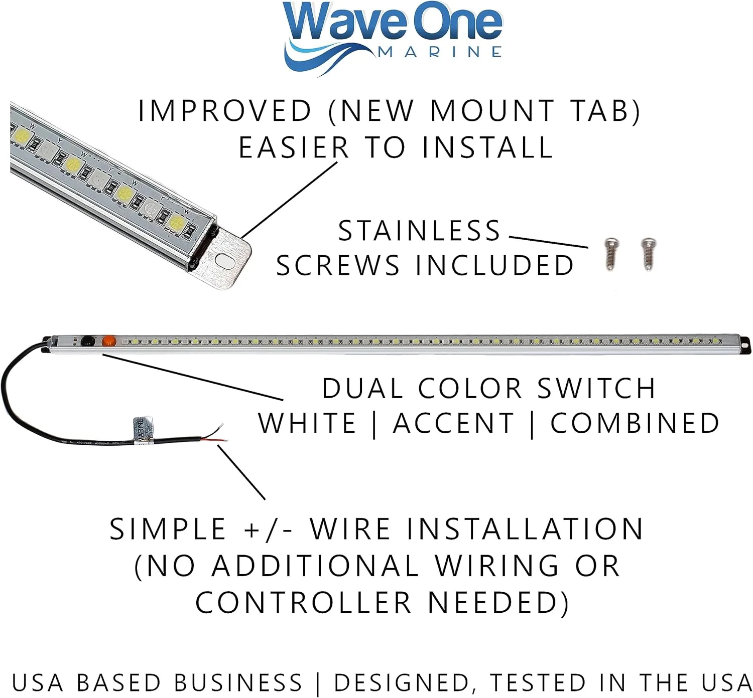 Dual Color T-Top LED Light with Switch | Boat Courtesy Cockpit Helm Light | Waterproof Bar Housing | Stainless Hardware | IP68 (15.5" White & Red)