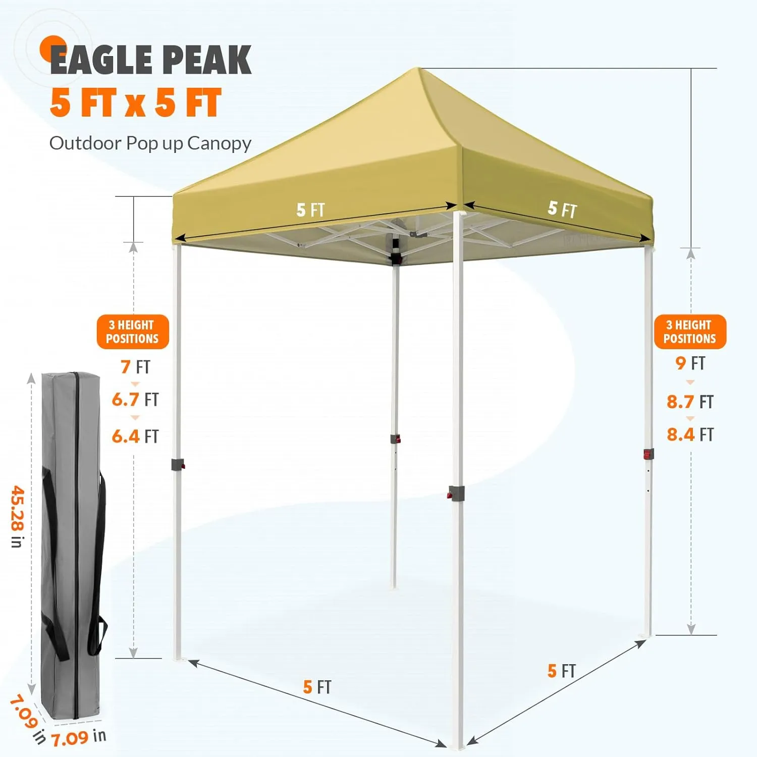 EAGLE PEAK 5x5 Pop Up Canopy Tent Instant Outdoor Canopy Easy Set-up Straight Leg Folding Shelter, Beige