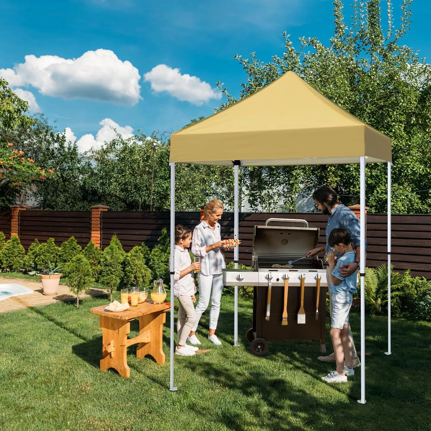 EAGLE PEAK 5x5 Pop Up Canopy Tent Instant Outdoor Canopy Easy Set-up Straight Leg Folding Shelter, Beige