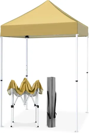 EAGLE PEAK 5x5 Pop Up Canopy Tent Instant Outdoor Canopy Easy Set-up Straight Leg Folding Shelter, Beige