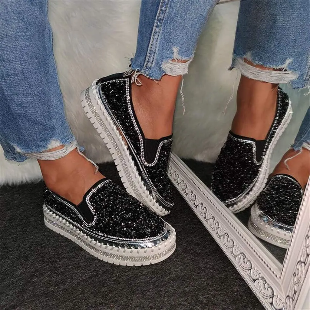 EaGo Women Casual Fashion Rhinestone Slip-on Loafers