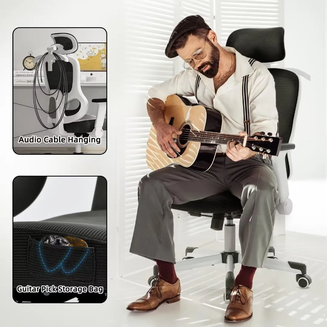 Ergonomic Office Chair Big Tall Reclining Gaming Chair Adjustable Lumbar Support 6D Armrest 6D Headrest Breathable Mesh Swivel Computer Chairs Home Task Desk Chair Coat Hanger Tilt Lock Black White