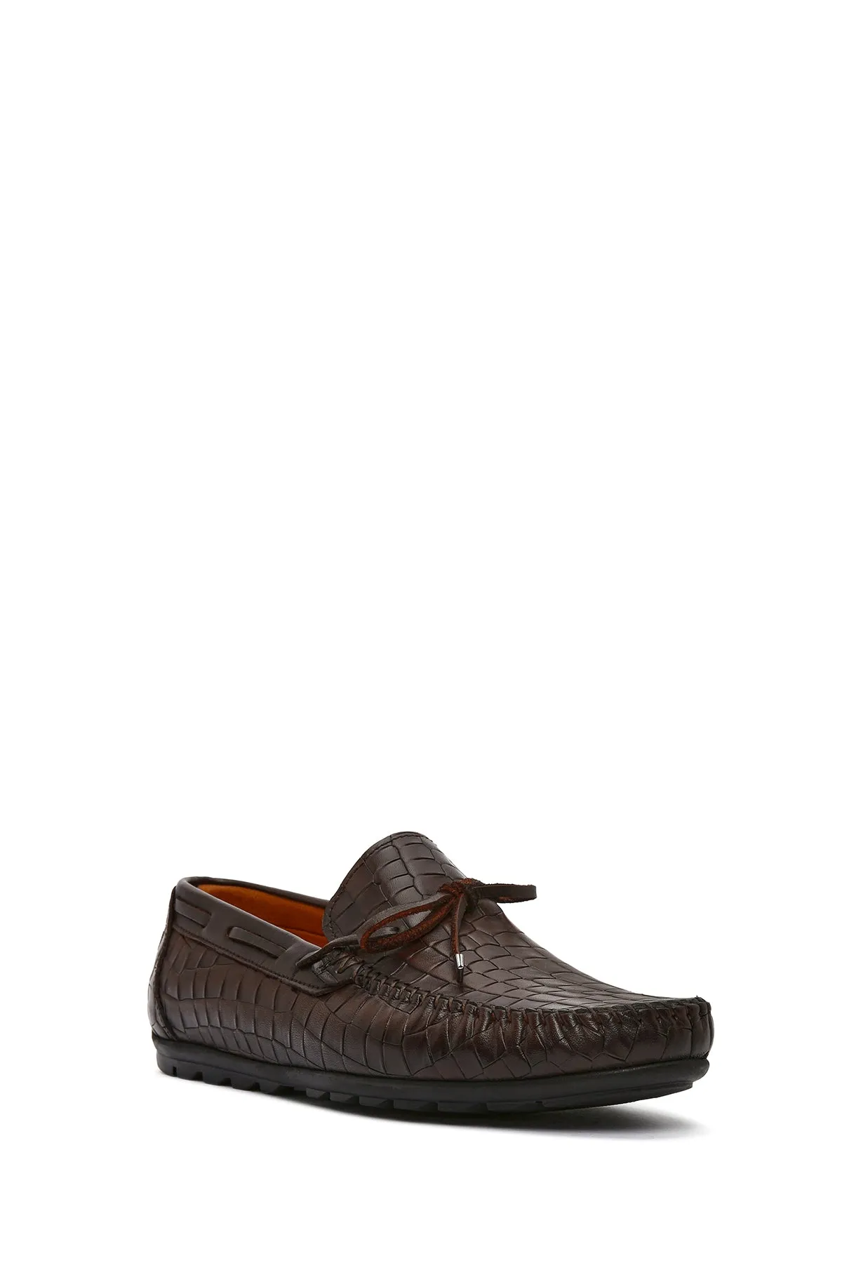 Erkek Kahverengi Kroko Desenli Deri Casual Loafer