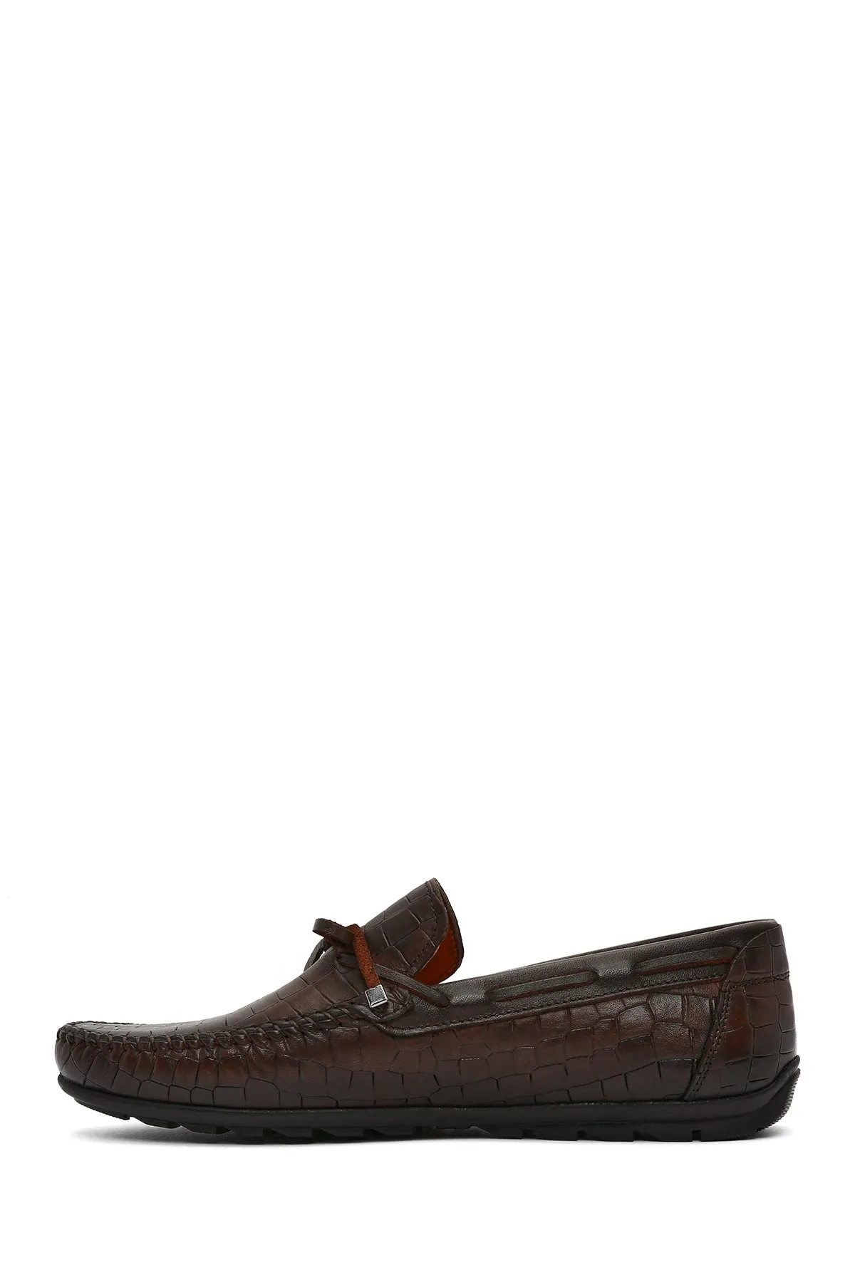 Erkek Kahverengi Kroko Desenli Deri Casual Loafer