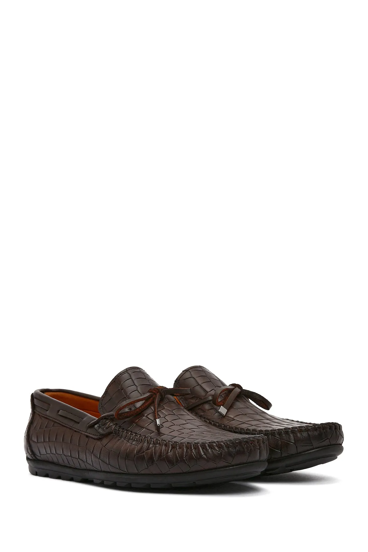 Erkek Kahverengi Kroko Desenli Deri Casual Loafer