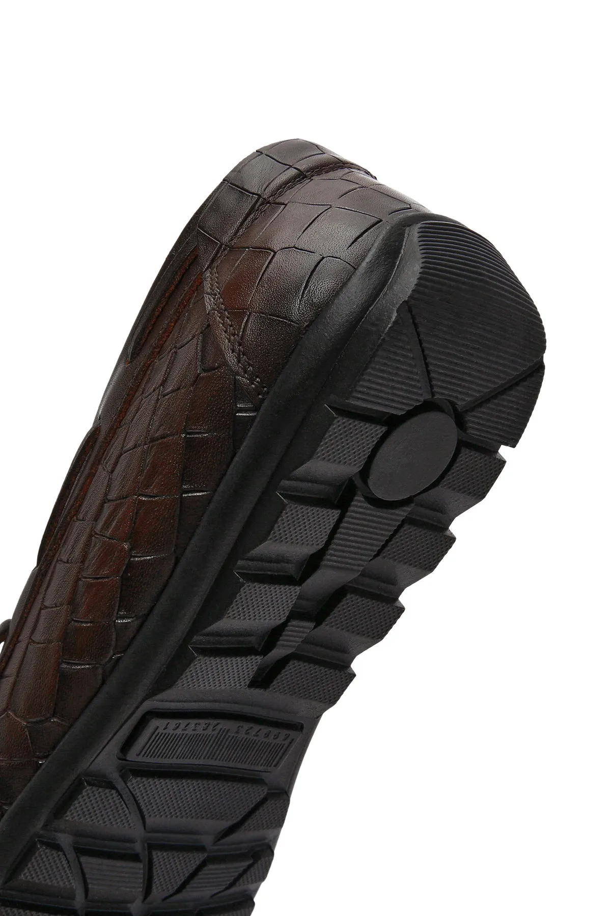 Erkek Kahverengi Kroko Desenli Deri Casual Loafer