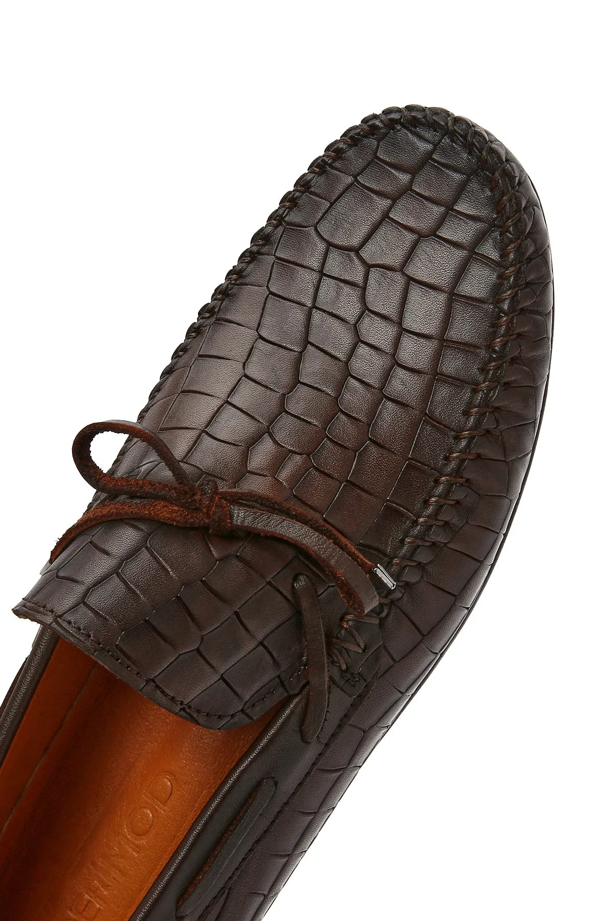 Erkek Kahverengi Kroko Desenli Deri Casual Loafer