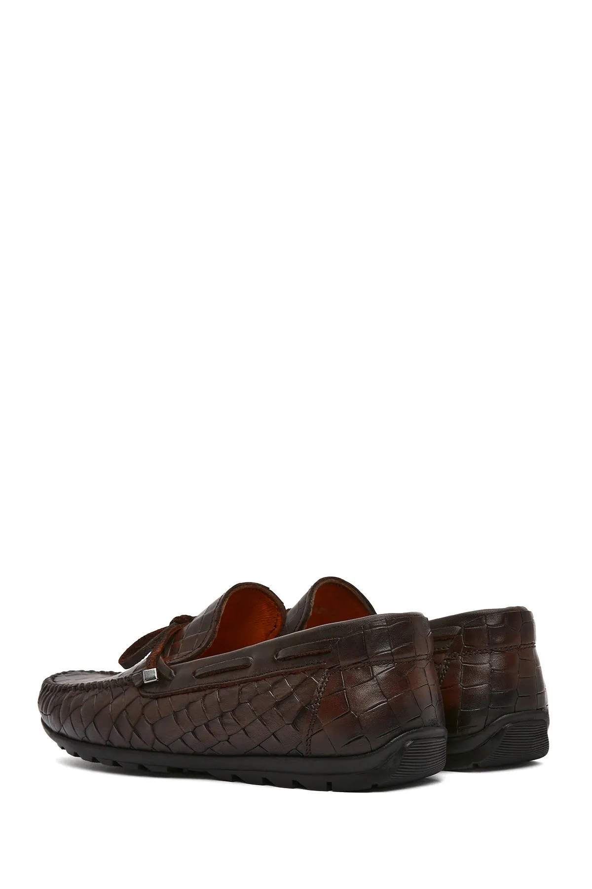 Erkek Kahverengi Kroko Desenli Deri Casual Loafer