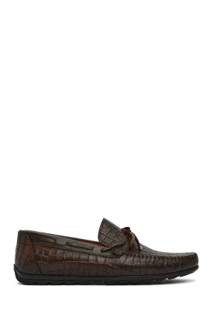 Erkek Kahverengi Kroko Desenli Deri Casual Loafer