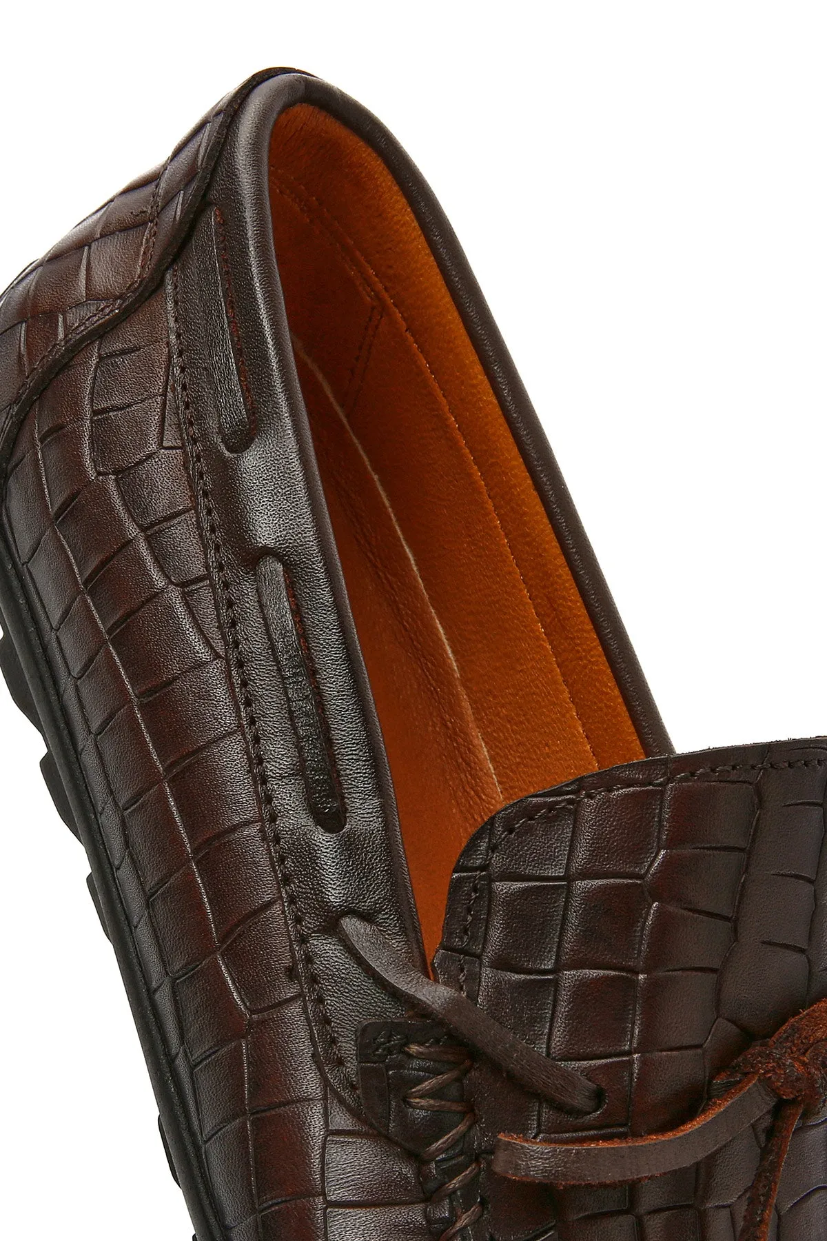 Erkek Kahverengi Kroko Desenli Deri Casual Loafer