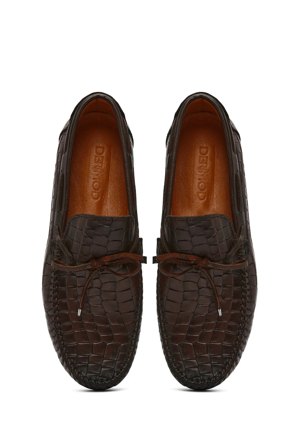 Erkek Kahverengi Kroko Desenli Deri Casual Loafer