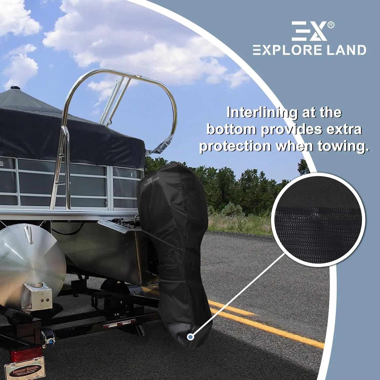 Explore Land Fade Resistant Full Outboard Motor Cover - Waterproof Upgraded Strong 600D Heavy Duty Boat Engine Covers Fit for Motor 100-150 HP, Black
