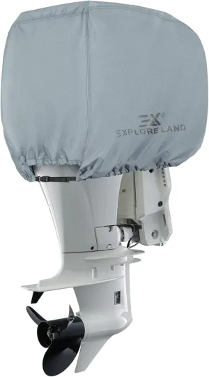 Explore Land Outboard Motor Cover - Waterproof 600D Heavy Duty Boat Engine Hood Covers - Fit for Motor up to 25 HP, Grey