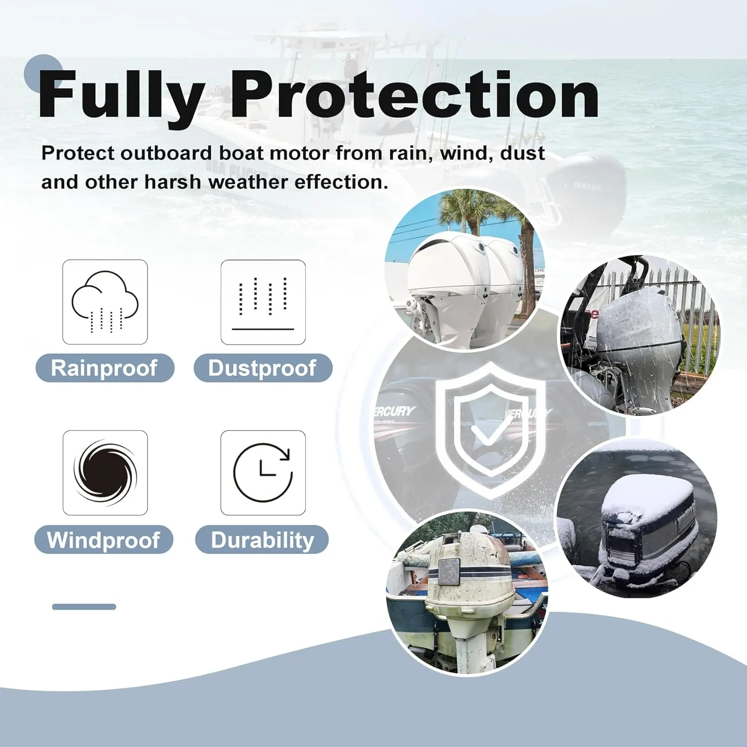 Explore Land Outboard Motor Cover - Waterproof 600D Heavy Duty Boat Engine Hood Covers - Fit for Motor up to 25 HP, Grey
