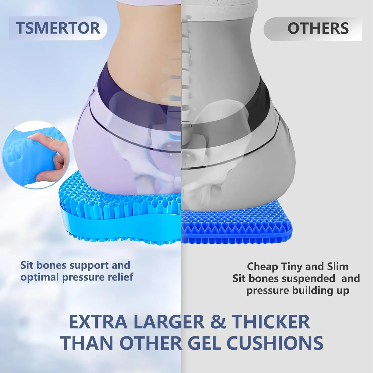 Extra Thicker Kayak Seat Cushion, Waterproof Kayak Gel Seat Cushion for Long Sitting Coccyx Sciatica Pain Relief Boat Cushion Kayak Accessories Pad for Fishing Canoe Rowing Stadium