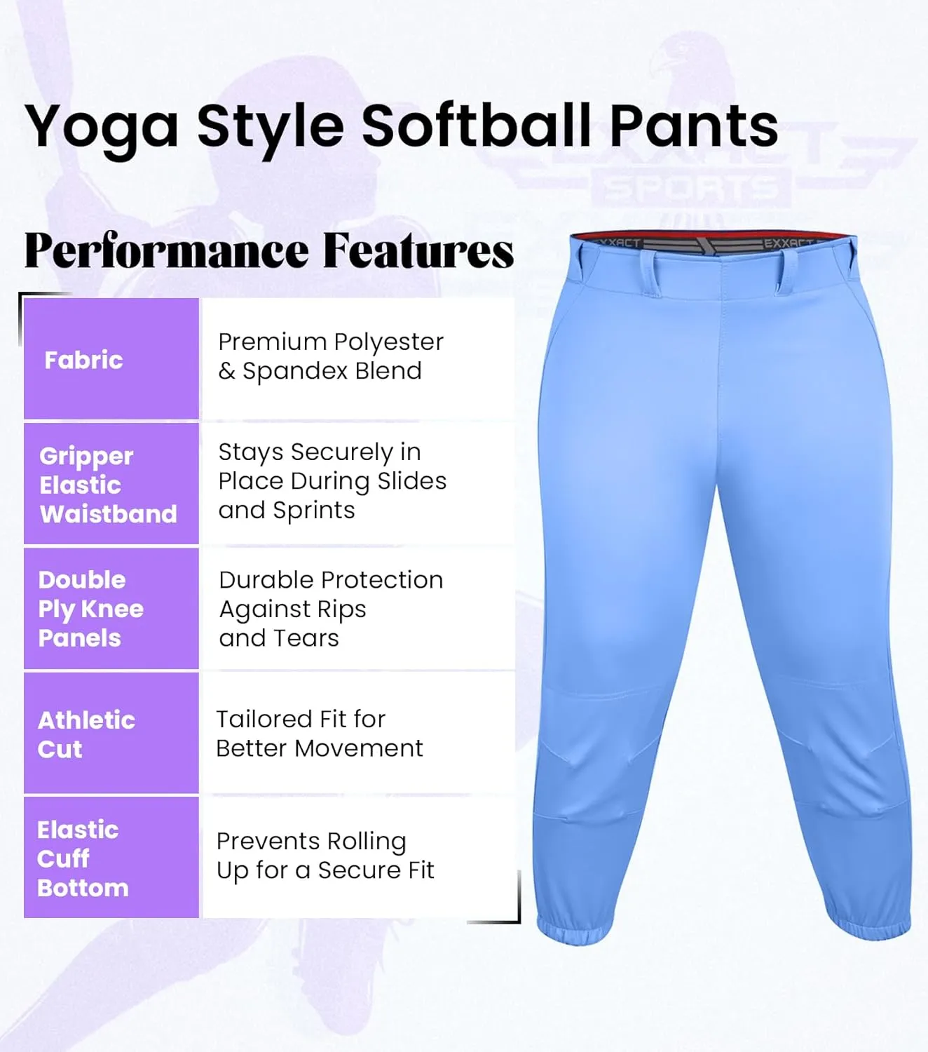 Exxact Sports Womens Softball Pants Knicker/Yoga Style Knee Length, 4-Way Stretch Low Rise Softball Pants for Women