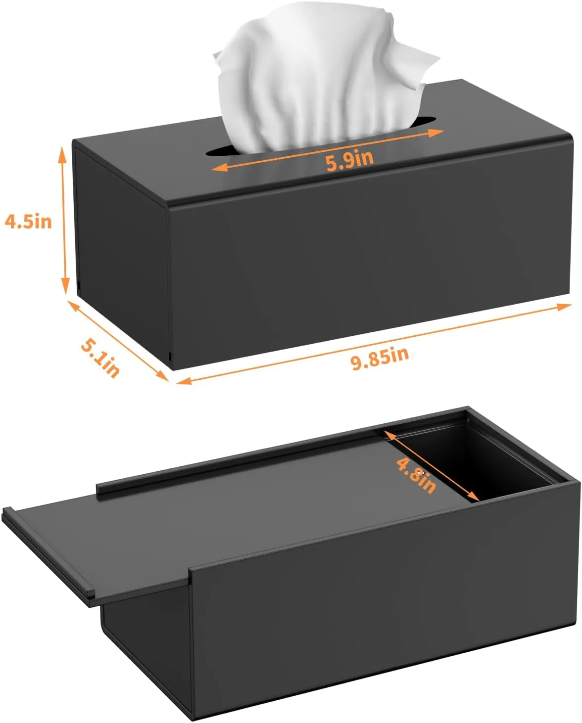 FEMELI Acrylic Tissue Box Cover,Rectangular Facial Tissue Holder Case Dispenser for Bathroom Kitchen Bedroom Office with Magnet Locking Bottom,Black